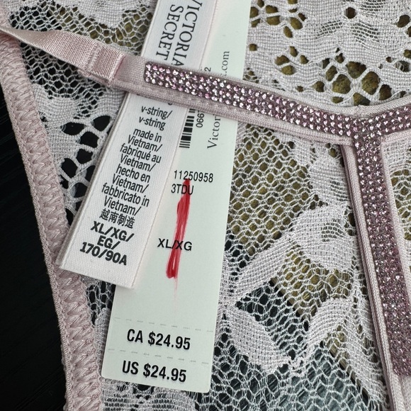 Victoria's Secret Twinkle Strap Lace V-String Panty Pink - Picture 5 of 6